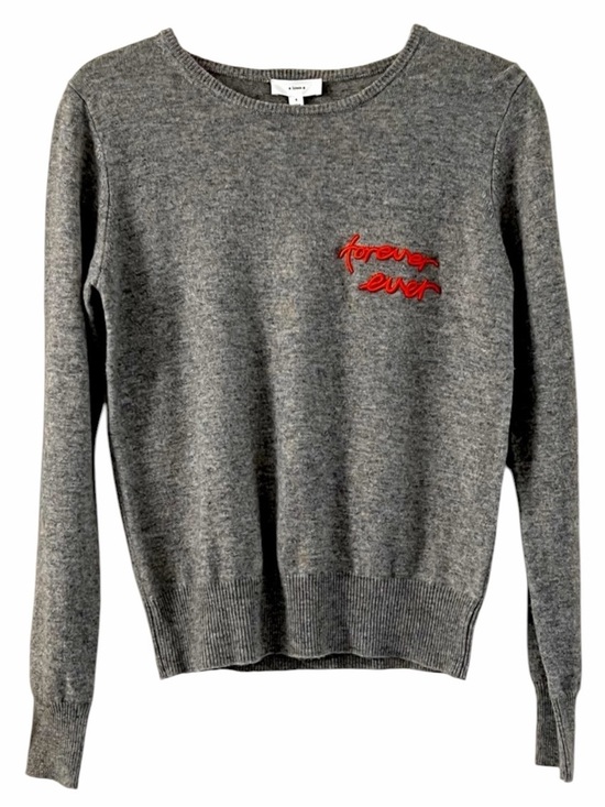 A Loves A Sweaters - A Love A Cashmere Wool Graphic Sweater Gray Soft Crewneck Lightweight